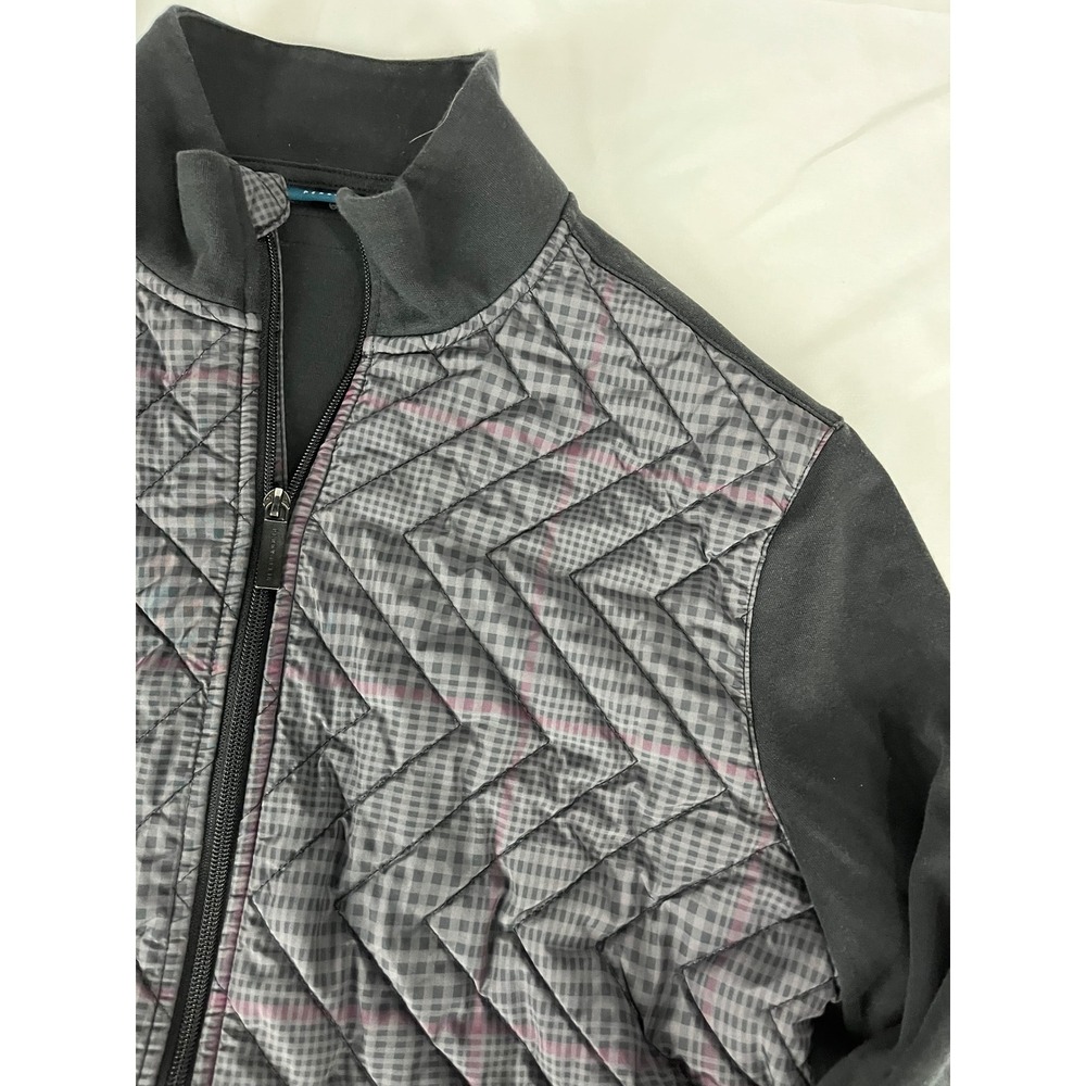 Perry Ellis Quilted Jacket Full‎ Zip Gray Plaid Outerwear Large L